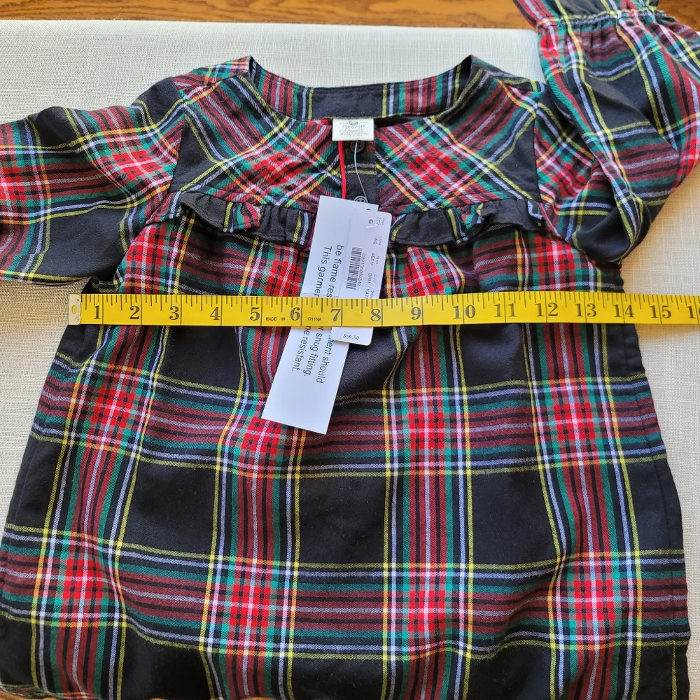 New! J Crew sz 4 Crewcuts Girls Flannel Nightgown PJ Black Tartan Plaid NWT